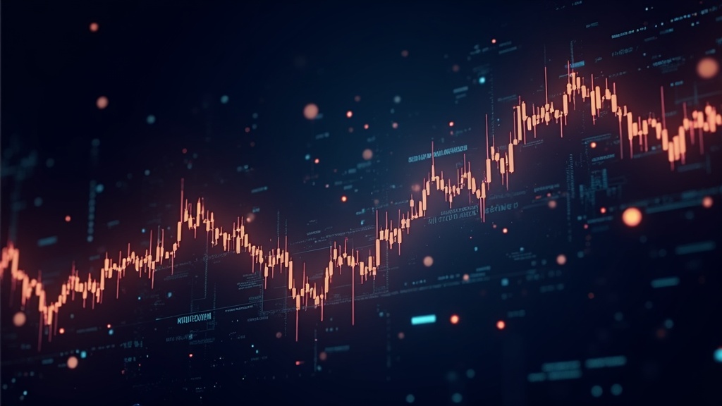 Bitcoin price chart concept with upward and downward movement lines and digital code background